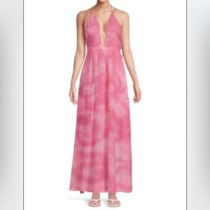 Love Shack Fancy Pink Tie Dye Silk Bandeau Maxi Dress M/L